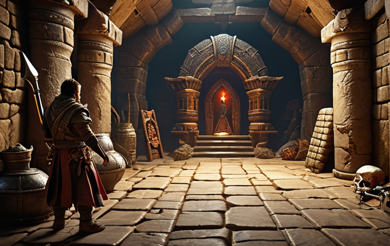 **"Dungeon and Fighter adventurer exploring a treasure-filled dungeon, discovering ancient artifacts and battling monsters."** (Focus on the "Adventurer's Treasure" event and exploration)